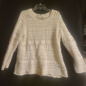 Soft Surroundings Cream Open-Knit Scoop Neck Sweater